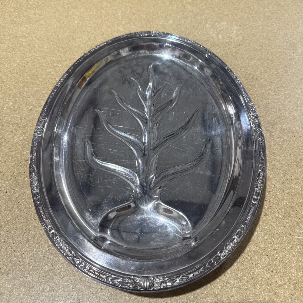 Vintage Silverplate Footed Serving Tray 15x11 Ornate Rim Tree Design Handles